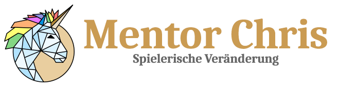 Einhorn Logo und der Text "Mentor Chris Spielerische Veränderung"