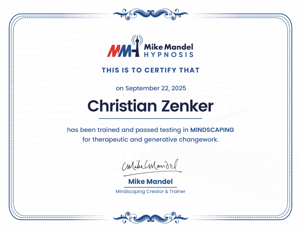 Mindscaping Zertifikate von der MikeMandel Hypnose Akademie aus Canada